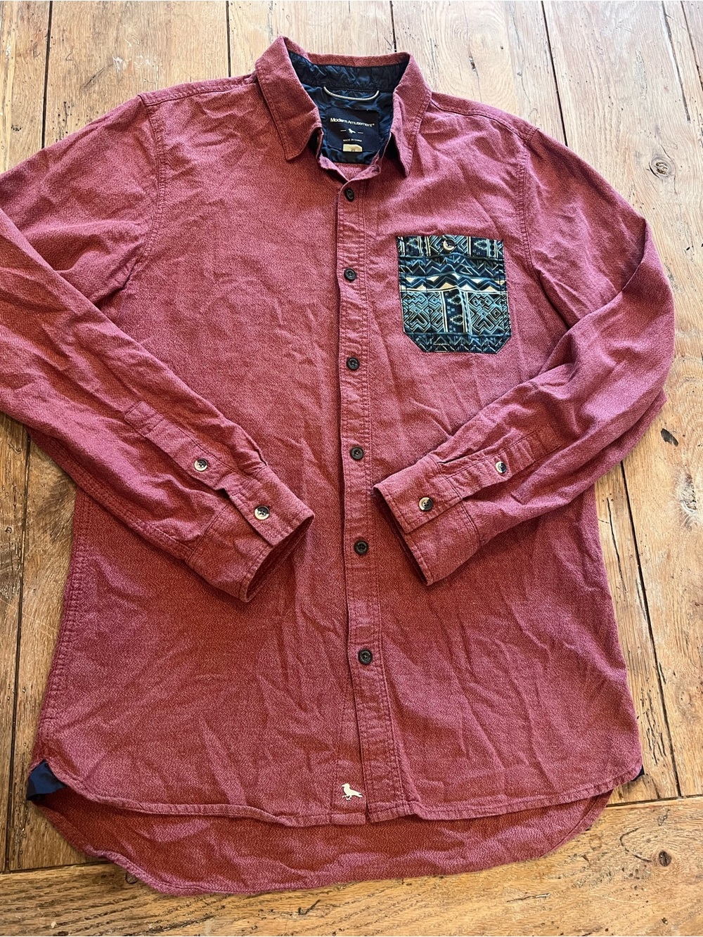 Modern Amusement Cotton Button-Up Shirt Red M Long Sleeve Solid Pocket  outdoor